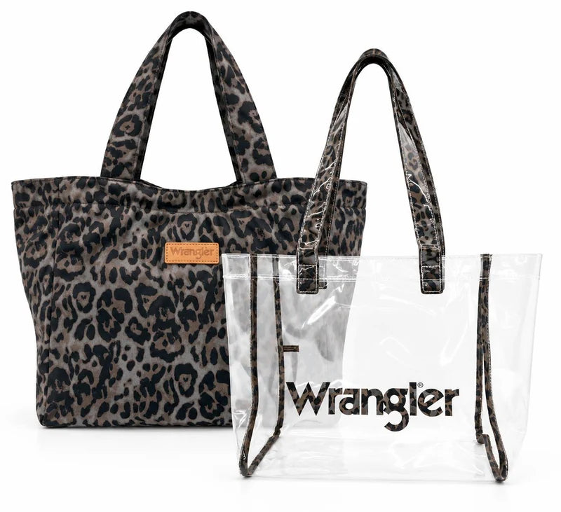 2 PIECE SET WRANGLER LEOPARD PRINT CLEAR TOTE BAG