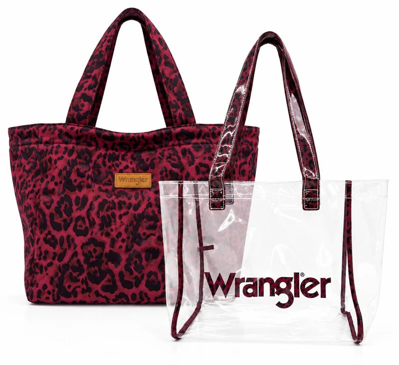 2 PIECE SET WRANGLER CLEAR LEOPARD TOTE BAG