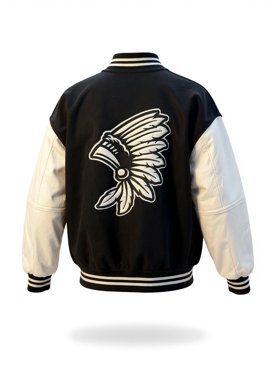Black and White Varsity Jacket with headdress Logo
