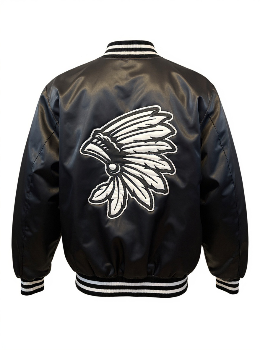 Black Satin Jacket with headdress Logo