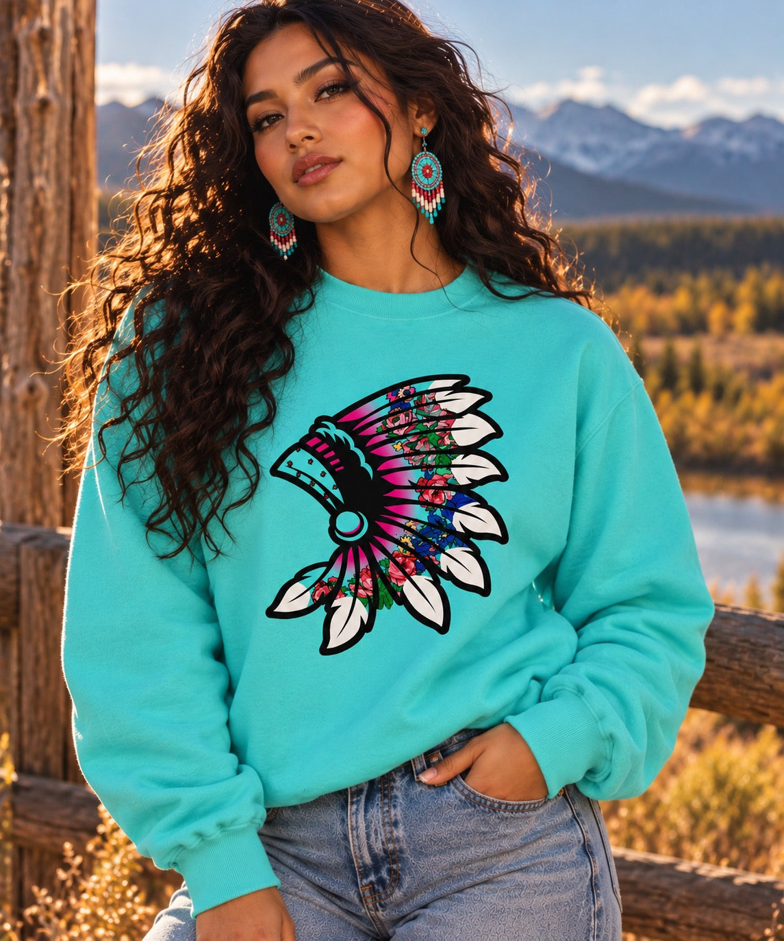 Teal Floral Crewneck