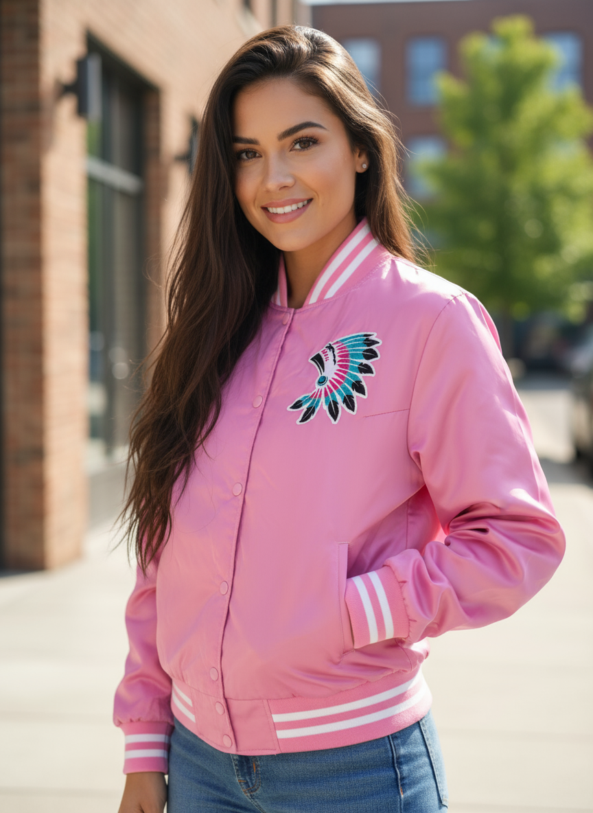 Women Satin Jacket All Pink