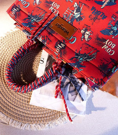 Wrangler Cowboy Print Canvas Tote