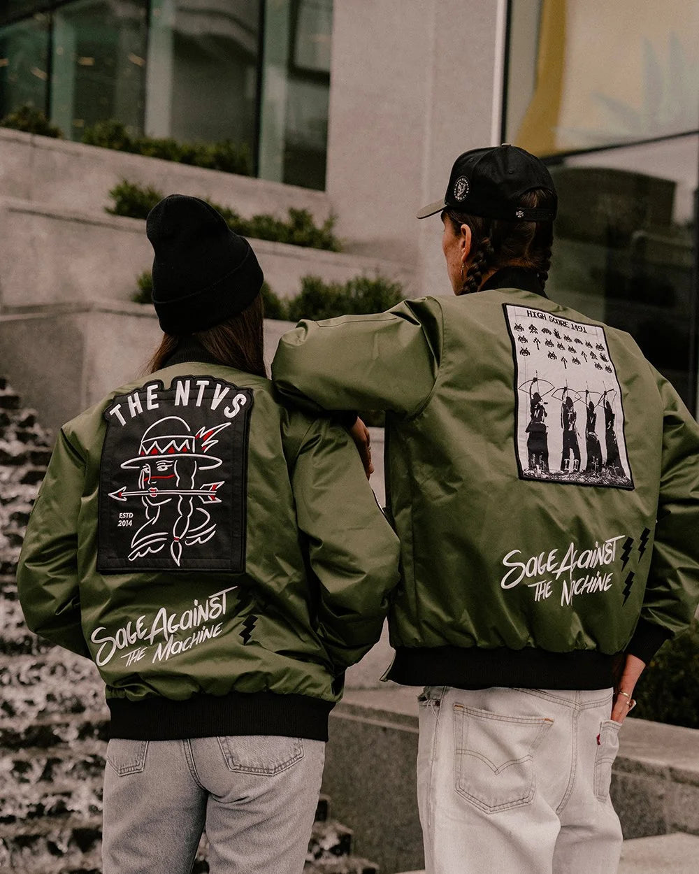 THE TREATY ENFORCER REVERSIBLE UNISEX BOMBER JACKET - GREEN/SILVER