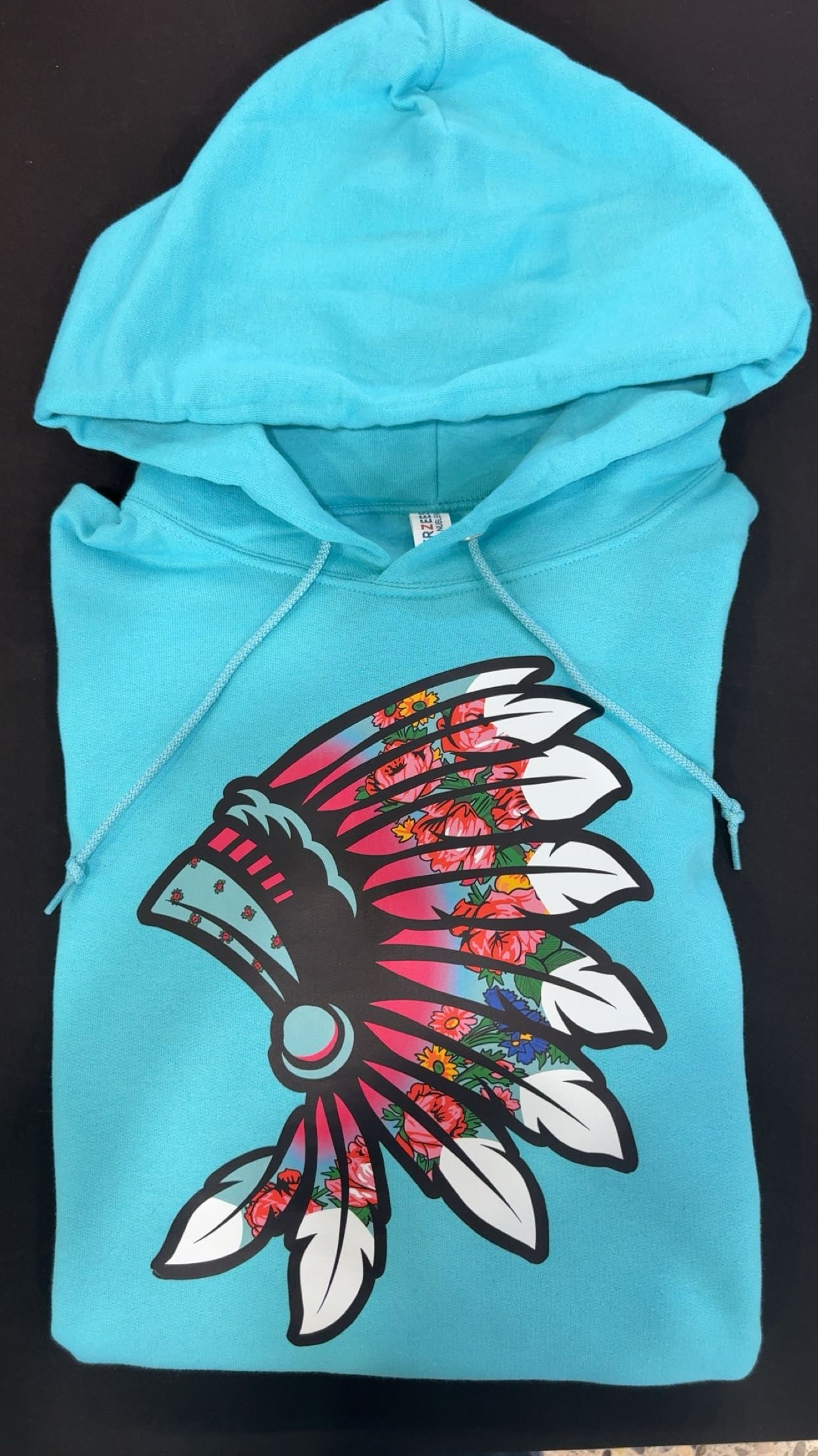 Floral Teal headdress with white tips