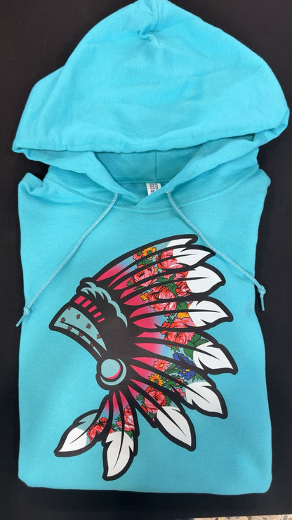Floral Teal headdress with white tips