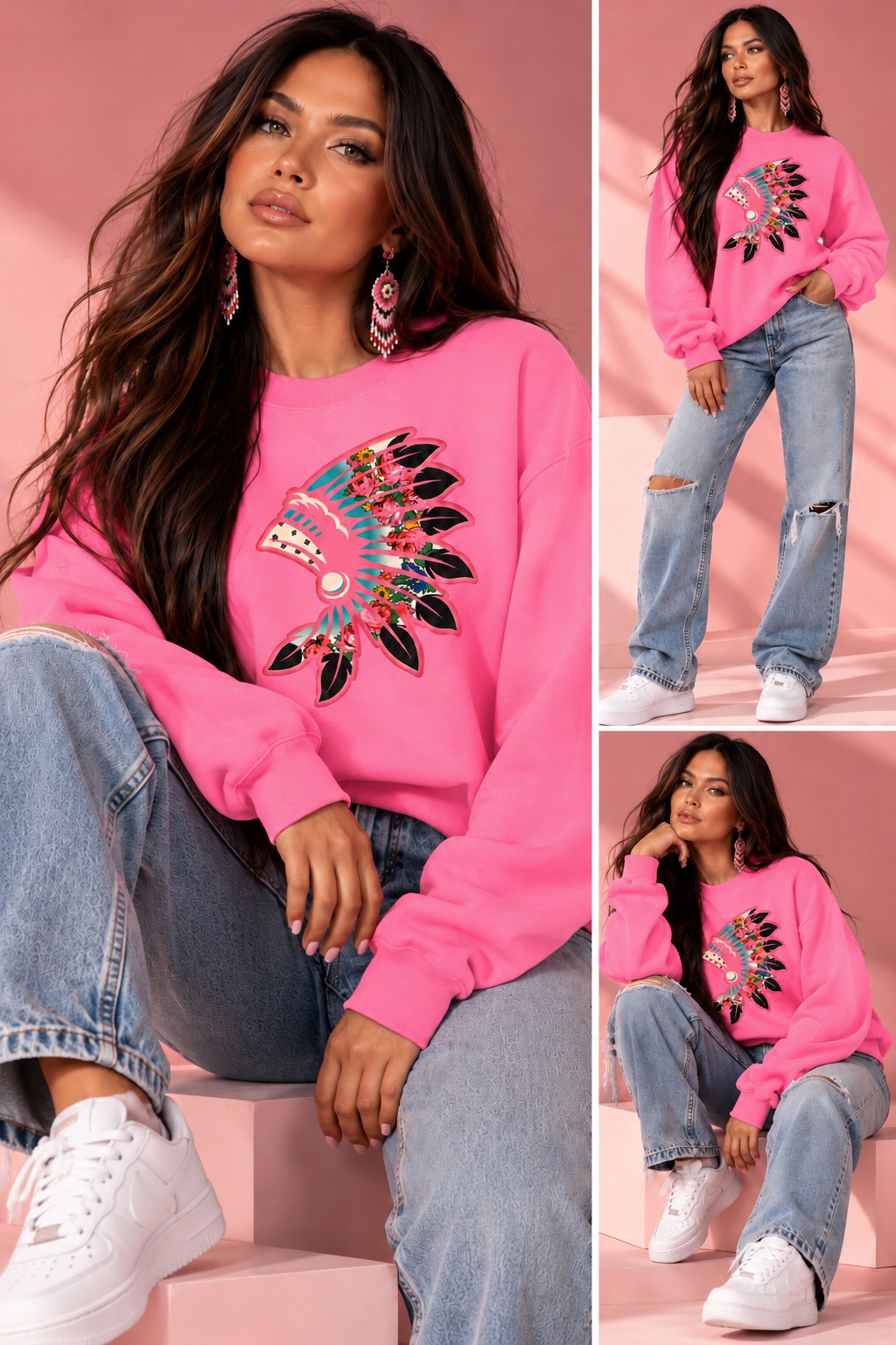 Hot Pink Floral Crewneck
