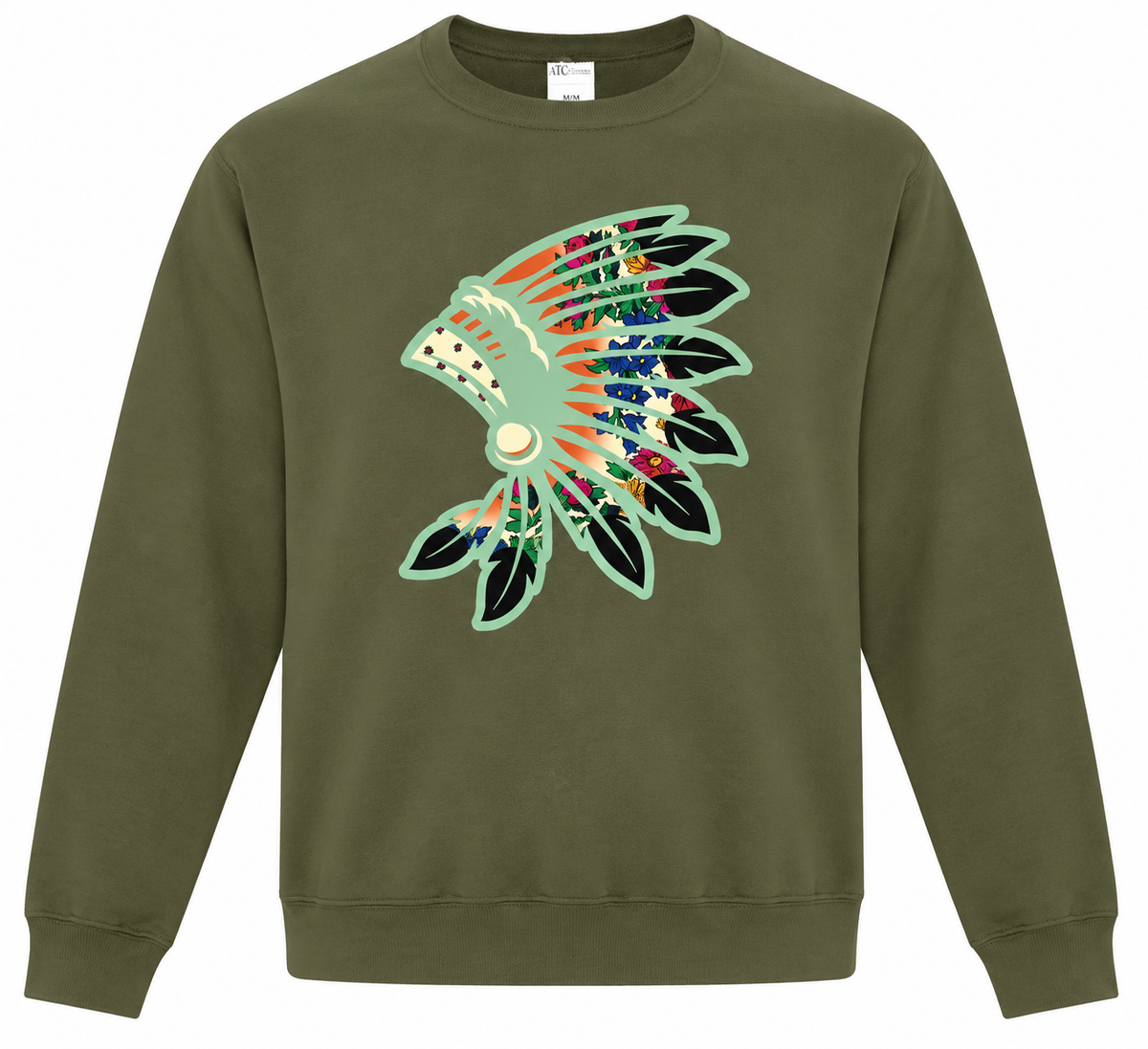 military green floral crewneck