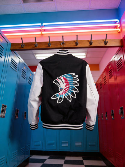 Black & White VarsityJacket With Colourful Headdress Icon
