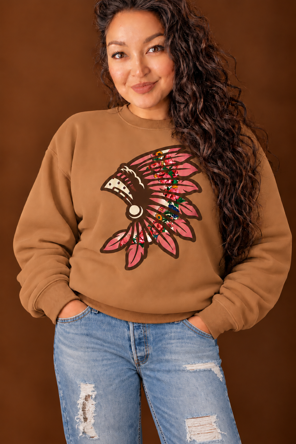 Brown Floral Crewneck
