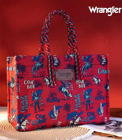 Wrangler Cowboy Print Canvas Tote