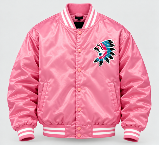 Pink Satin Jacket with Colourful Headdress Logo