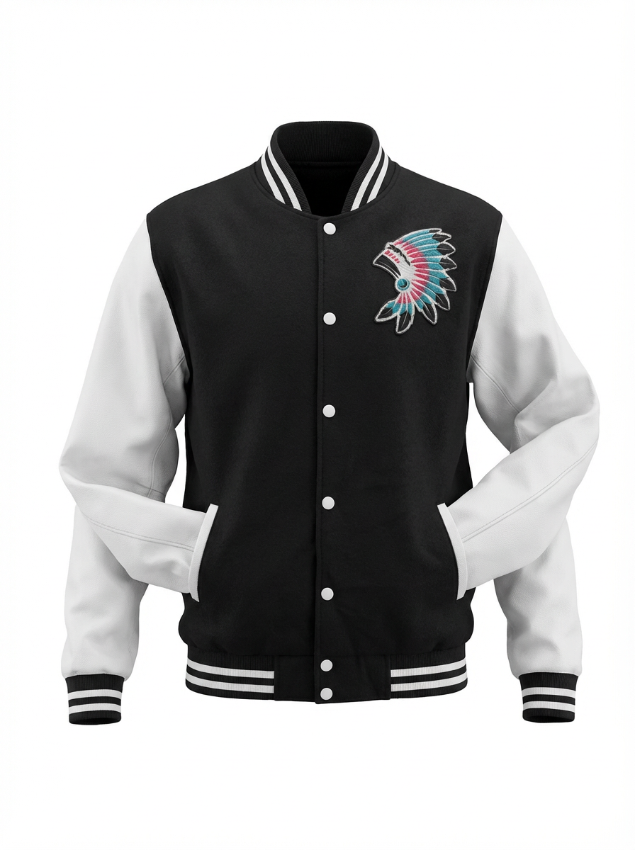 Black & White VarsityJacket With Colourful Headdress Icon