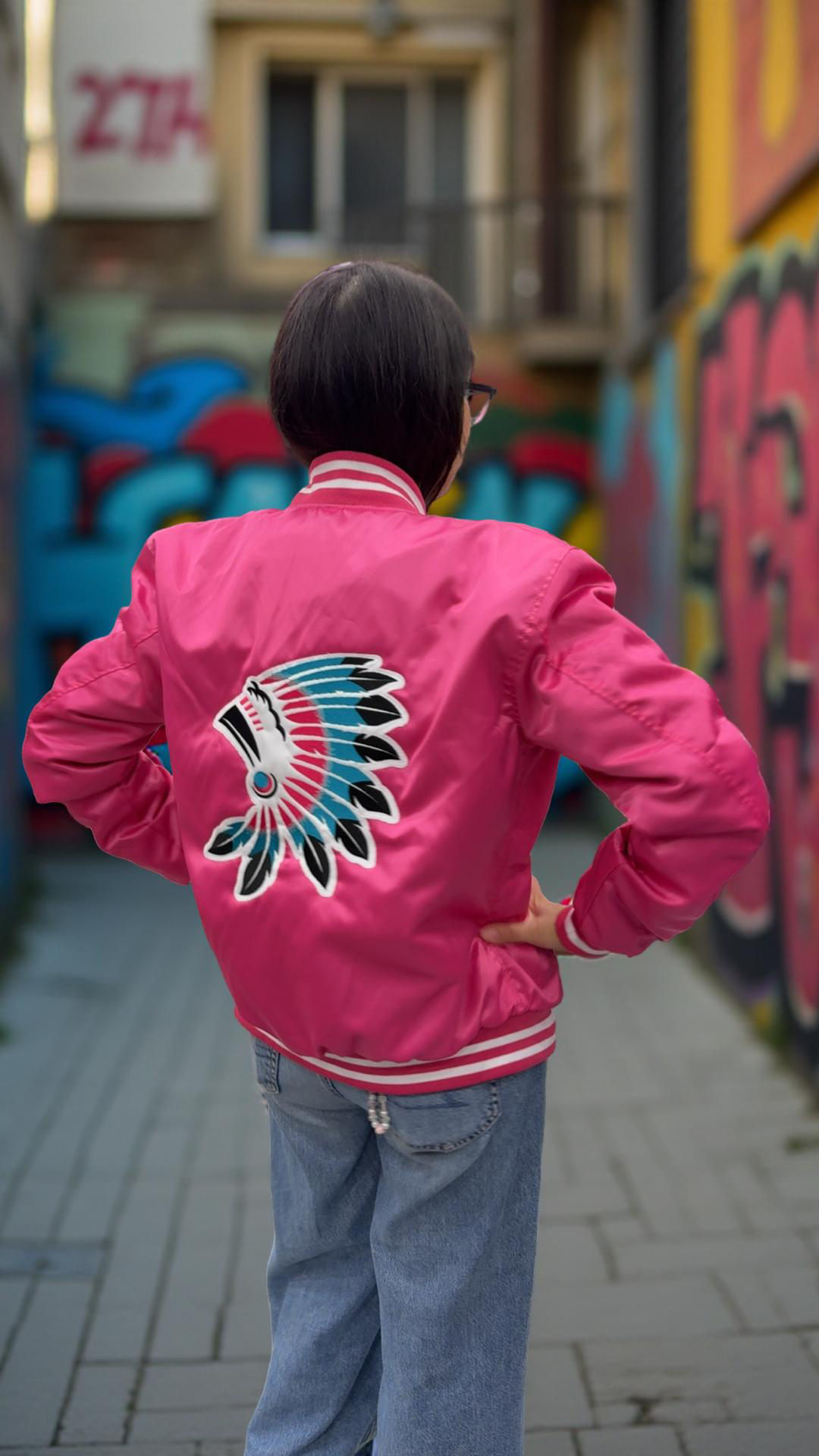 Hot Pink Satin Jacket with Icon Logo