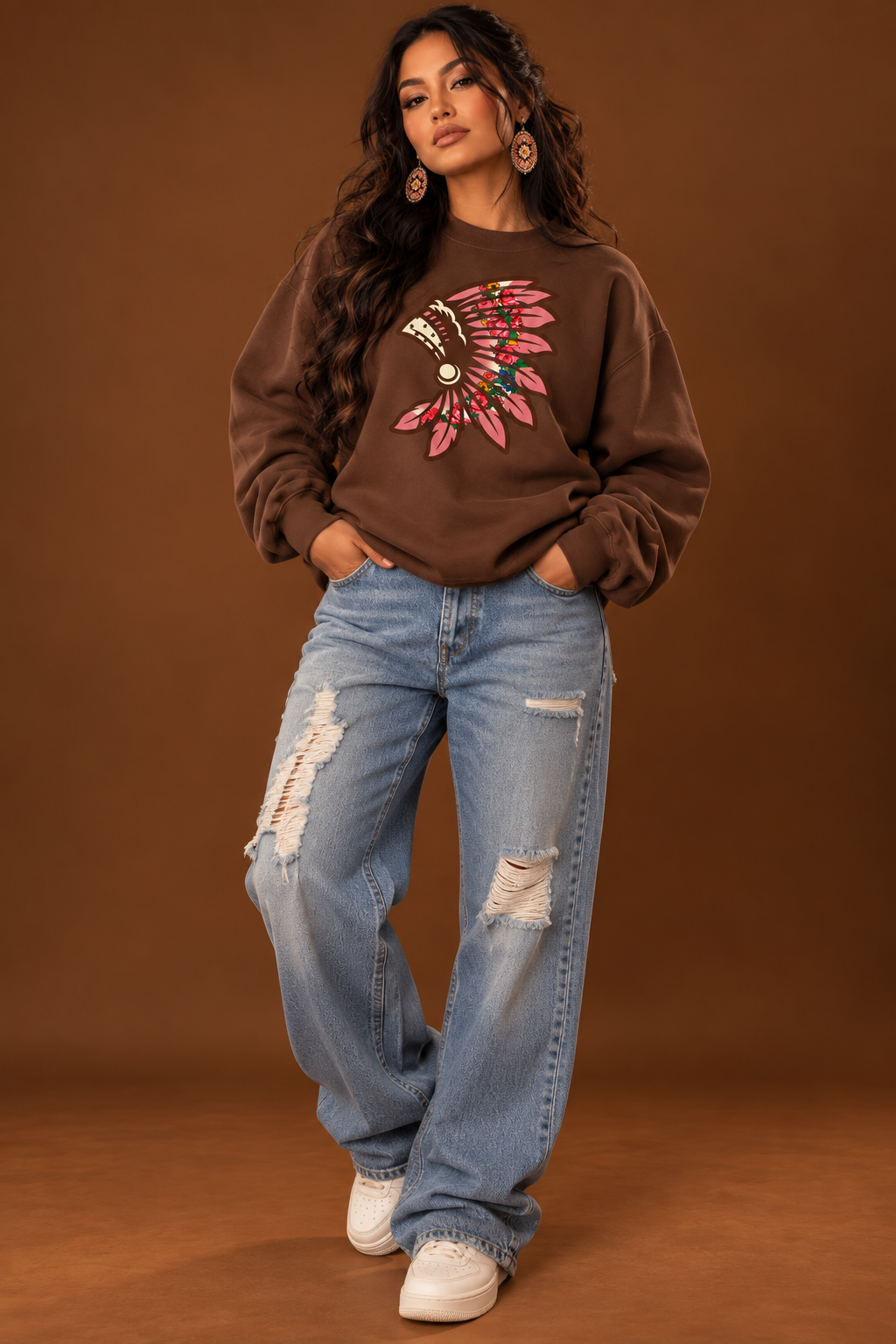 Chocolate Brown Floral Crewneck