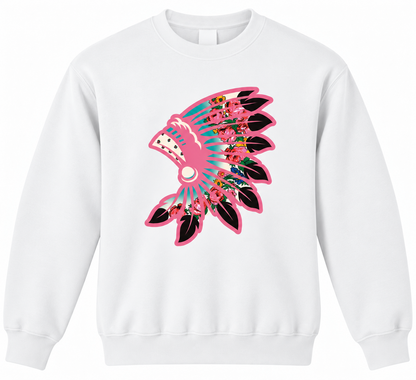 Neon pink Floral White Crewneck