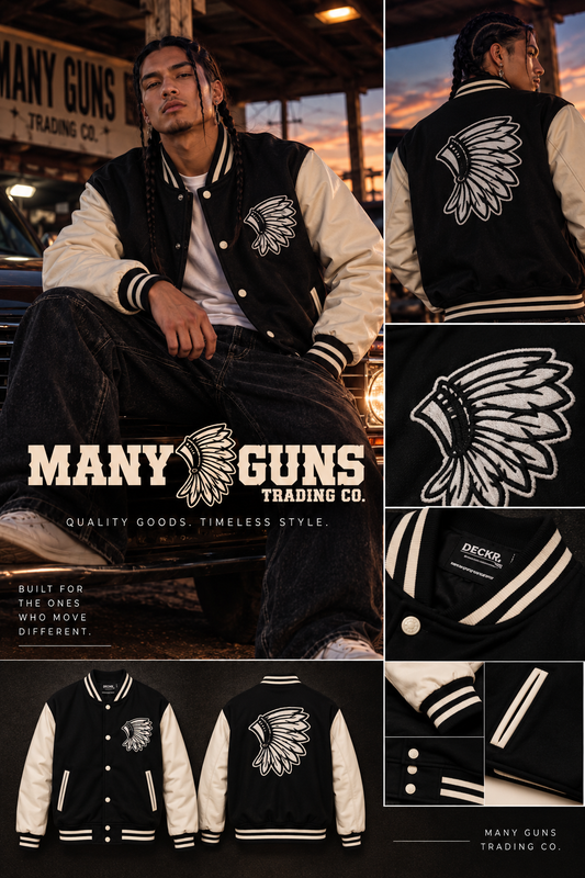 Black and White Varsity Jacket with headdress Logo