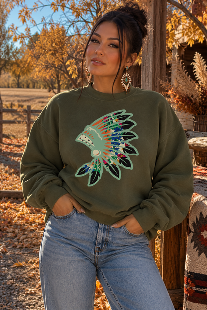 military green floral crewneck