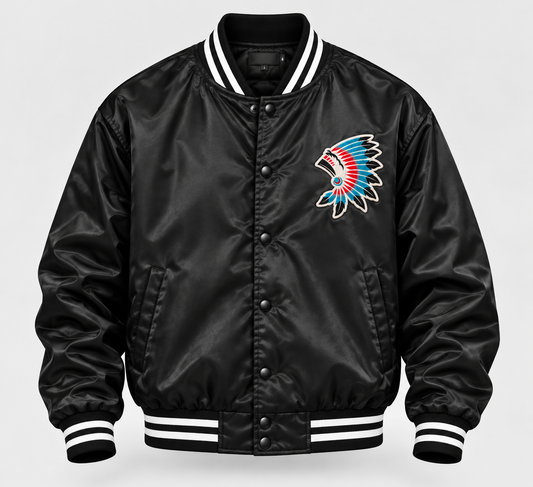 Black Satin Jacket With Colourful Headdress (Black Feathers)