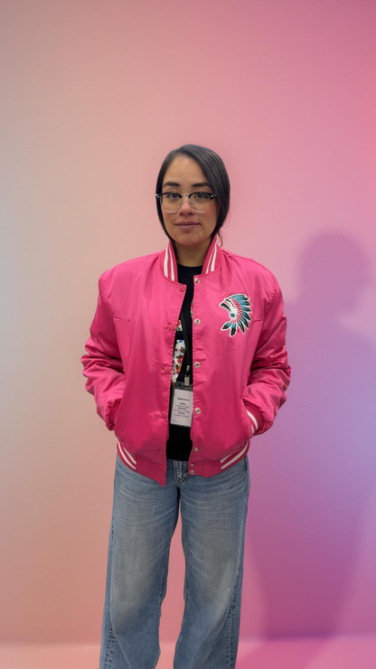Hot Pink Satin Jacket with Icon Logo
