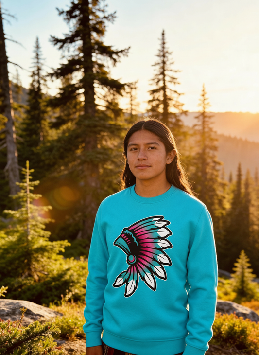 Colourful headdress with white tips