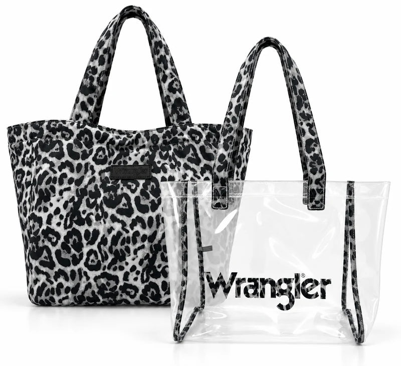 2 PIECE SET WRANGLER LEOPARD PRINT CLEAR TOTE BAG