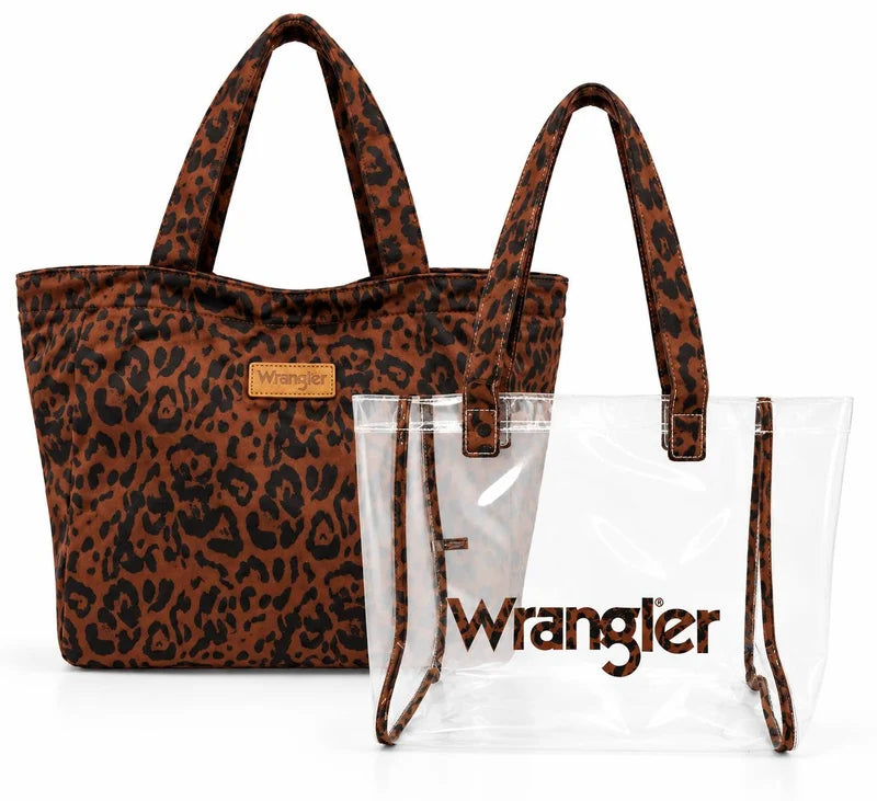 2 PIECE SET WRANGLER LEOPARD PRINT CLEAR TOTE BAG