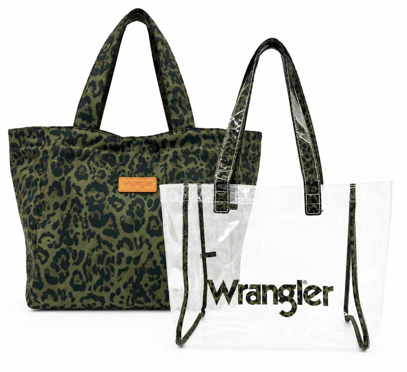 2 PIECE SET WRANGLER LEOPARD PRINT CLEAR TOTE BAG