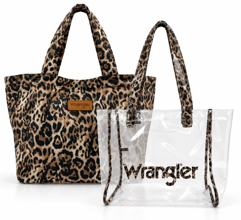 2 PIECE SET WRANGLER LEOPARD PRINT CLEAR TOTE BAG