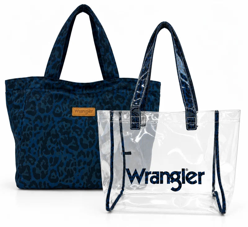 2 PIECE SET WRANGLER LEOPARD PRINT CLEAR TOTE BAG