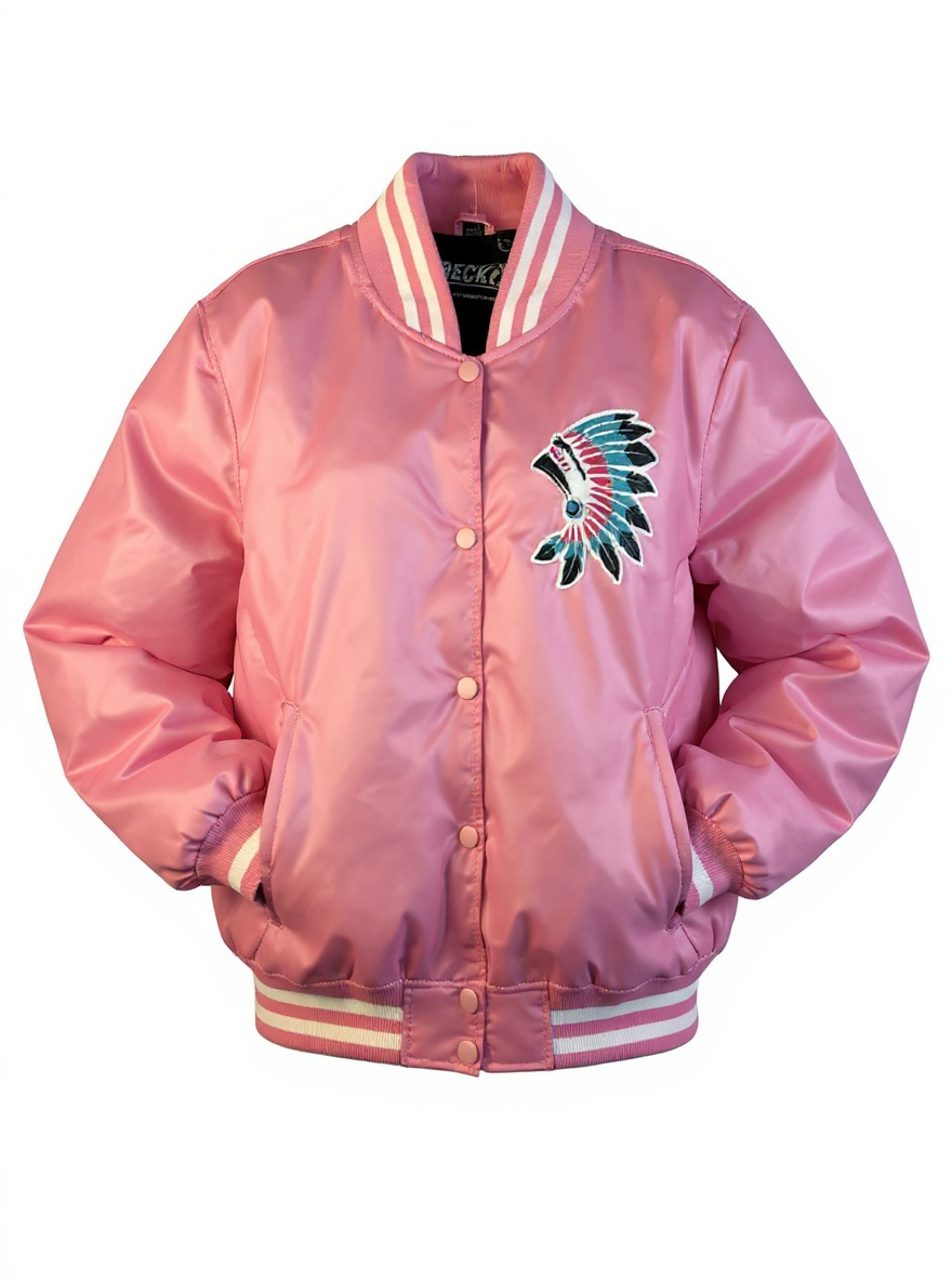 Pink Satin Jacket with colourful headdress logo