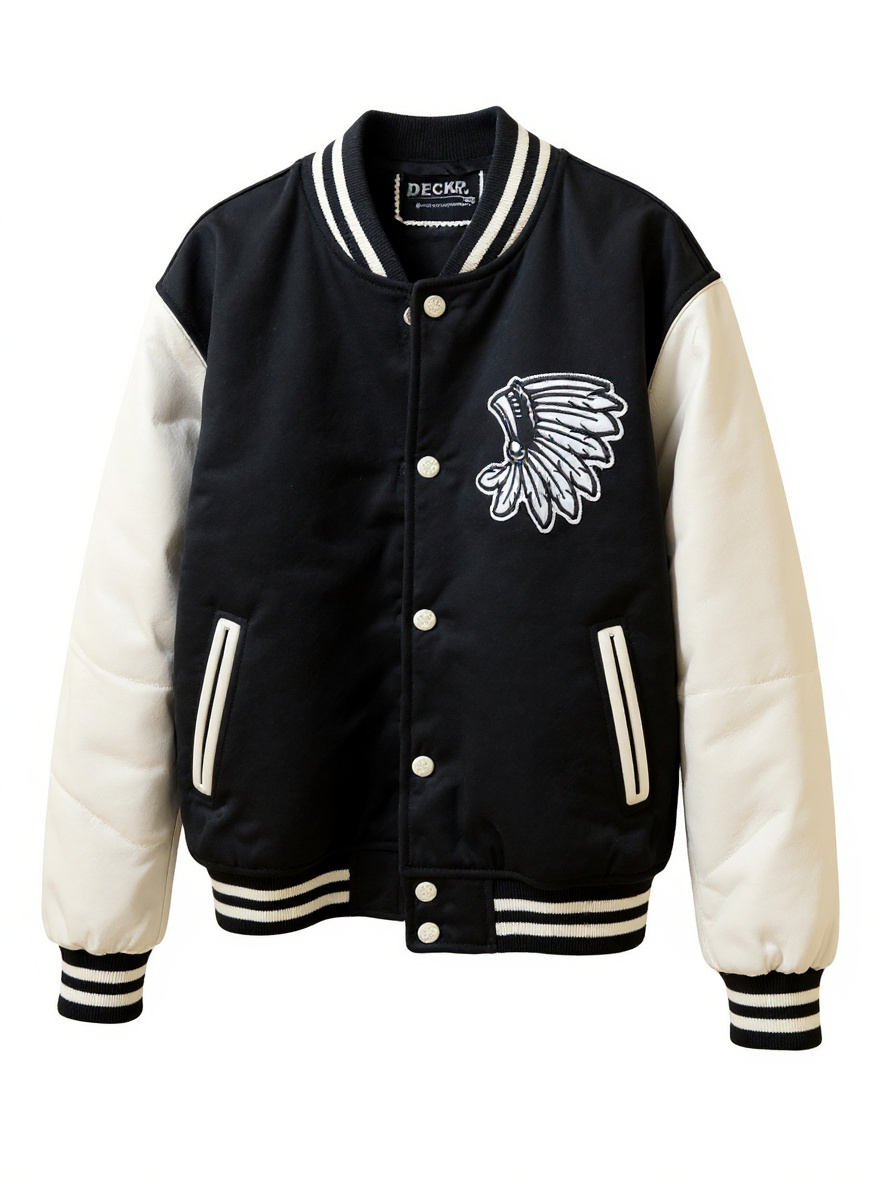 Black and White Varsity Jacket with headdress Logo