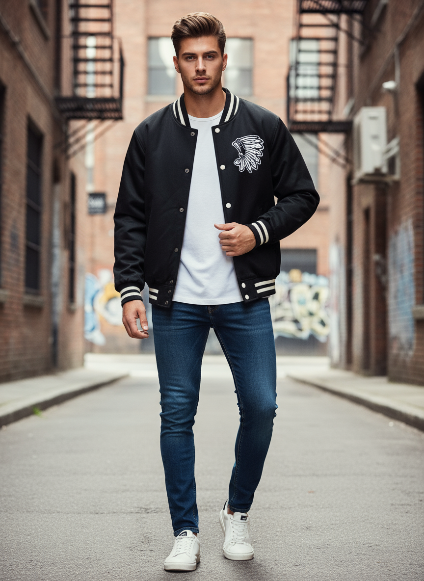 Black Satin Jacket with headdress Logo