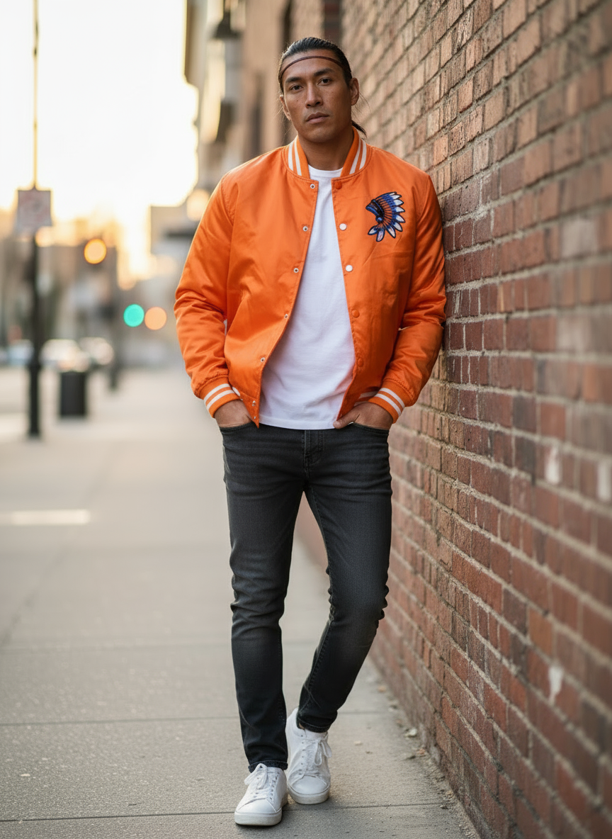Orange Satin Jacket with Headdress Logo