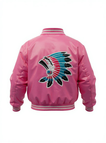 Pink Satin Jacket with Colourful Headdress Logo