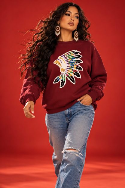 Maroon Red Floral Crewneck