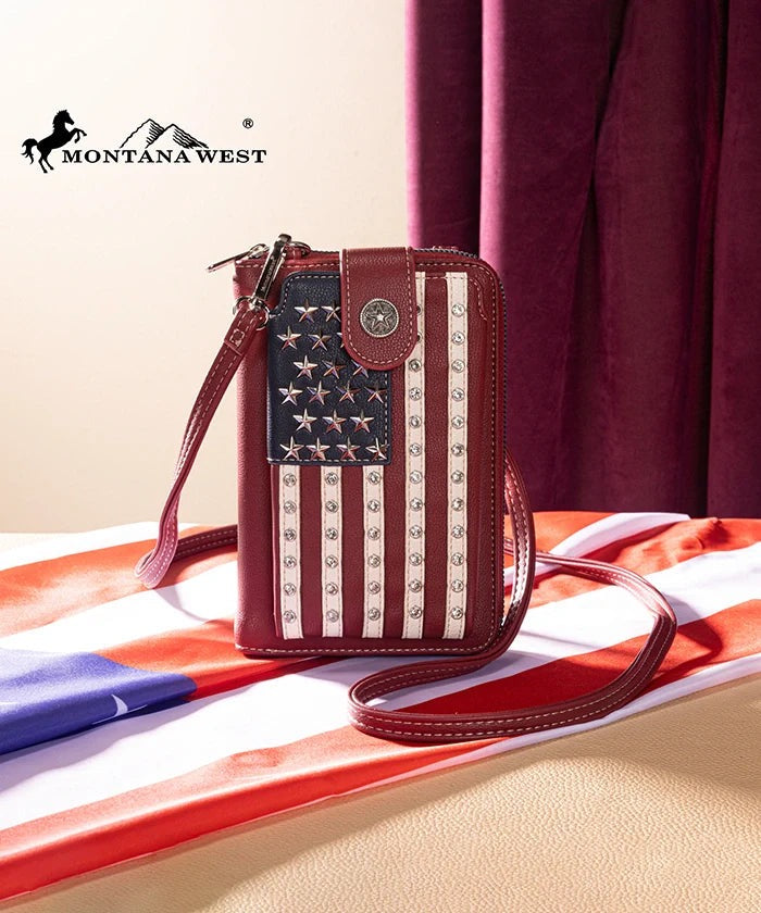 MONTANA WEST AMERICAN FLAG PHONE CROSSBODY BAG