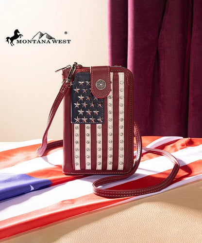 MONTANA WEST AMERICAN FLAG PHONE CROSSBODY BAG