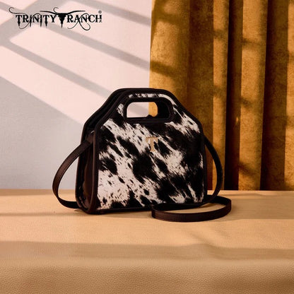 TRINITY RANCH GENUINE COWHIDE SATCHEL CROSSBODY BAG