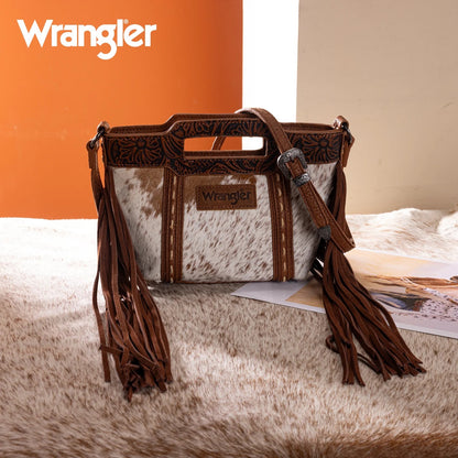 WRANGLER GENUINE COWHIDE FRINGE CROSSBODY