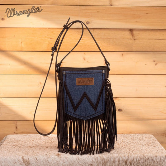 WRANGLER LEATHER FRINGE DENIM CROSSBODY