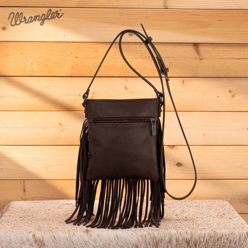 WRANGLER LEATHER FRINGE DENIM CROSSBODY