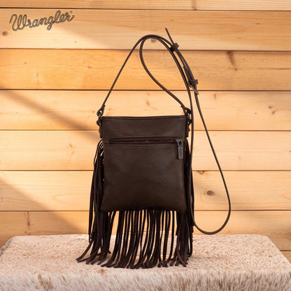 WRANGLER LEATHER FRINGE DENIM CROSSBODY
