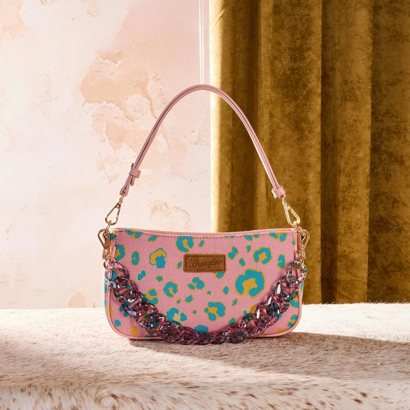 WRANGLER LEOPARD PRINT SHOULDER BAG WITH CHAIN STRAP