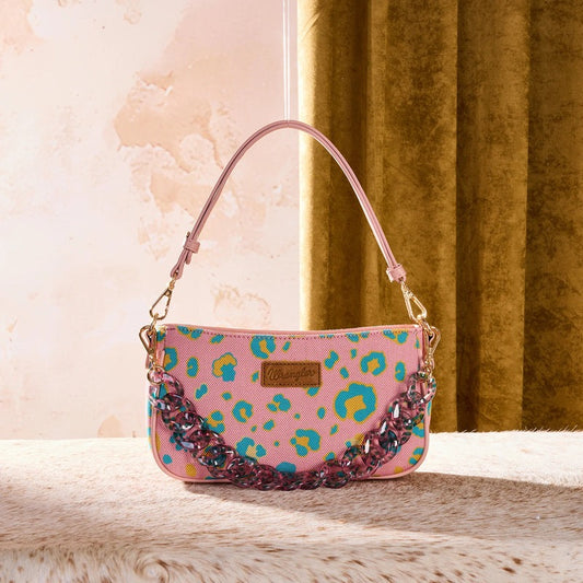 WRANGLER LEOPARD PRINT SHOULDER BAG WITH CHAIN STRAP