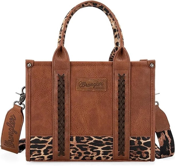 WRANGLER LEOPARD PRINT CONCEALED CARRY TOTE CROSSBODY