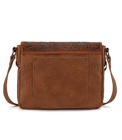 GENUINE COWHIDE TOOLED CROSSBODY BAG