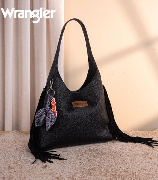 Wrangler Fringe Tooled Hobo Bag