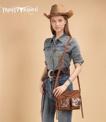 GENUINE COWHIDE TOOLED CROSSBODY BAG