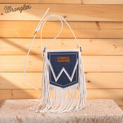 WRANGLER LEATHER FRINGE DENIM CROSSBODY